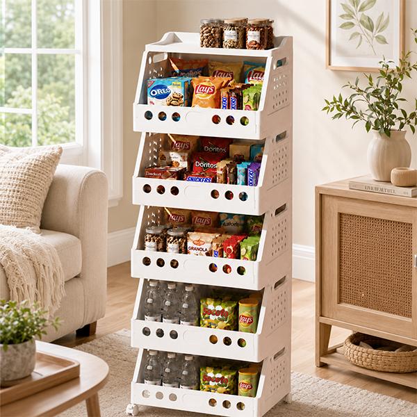 Foldable Multi-Tier Rolling Storage Cart