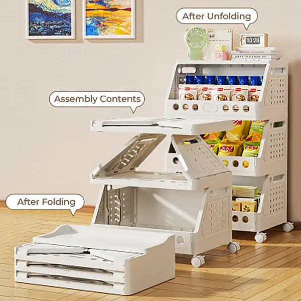 Foldable Multi-Tier Rolling Storage Cart